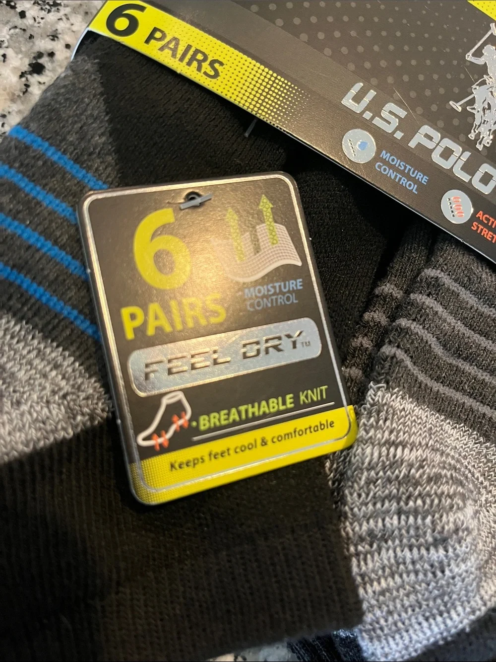 U.S. Polo Assn. Low-Cut Athletic Socks in Black, Gray & Blue (6-Pack)